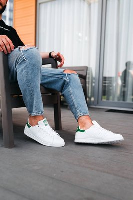 Мужские кроссовки Adidas Stan Smith White Green белые с зелёным (41-46) 2945 фото