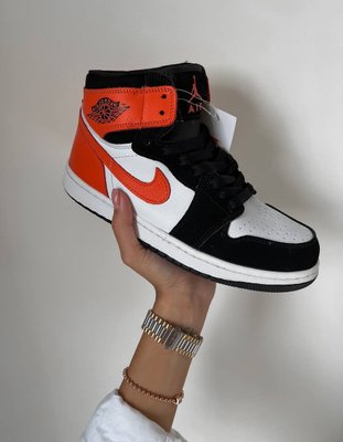 Мужские кроссовки Nike Air Jordan 1 Retro Orange Black White оранжевые с черно-белым (41-45) 3022 фото