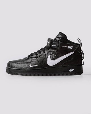 Мужские кроссовки Nike Air Force 1 Mid LV8 Black White Winter черно-белые на меху (41-46) 3023 фото
