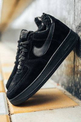 Мужские кроссовки Nike Air Force 1 Black Fur чёрные на меху (40-45) 3024 фото