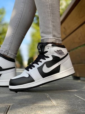 Кроссовки Nike Air Jordan 1 Retro White Black Fur белые чёрным на меху (36-45) 3031 фото