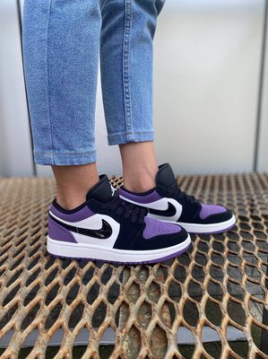 Женские кроссовки Nike Air Jordan 1 Retro Low Purple черно-белые с фиолетовым (36-41) 3086 фото