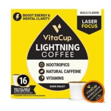 Ноотропна кава з вітамінами B1, B5, B6, B9, B12, D3, VitaCup Lightning Coffee Pods, 16 шт