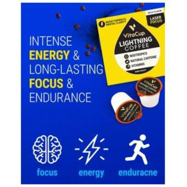 Ноотропний кави з вітамінами В1, В5, В6, В9, В12, D3, Lightning Coffee Pods, VitaCup, 64 шт