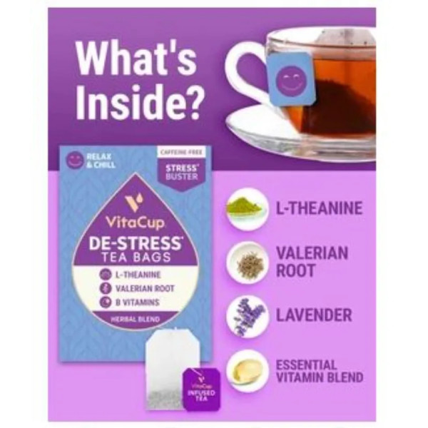Трав'яний чай з вітамінами і тіамін, De-Stress Tea Bags, VitaCup, 28 шт