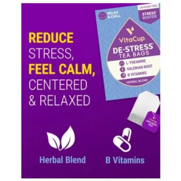 Трав'яний чай з вітамінами і тіамін, De-Stress Tea Bags, VitaCup, 42 шт