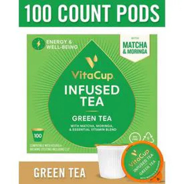 Зелений чай в капсулах с матчею, морингою і вітамінами, De-Stress Tea Pods, VitaCup, 100 шт