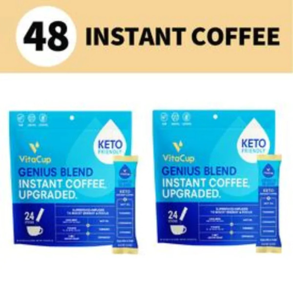 Кава з маслом MCT, куркумою, корицею і вітамінами B & D3, Genius Instant Sticks Bundle, VitaCup, 48 стіків