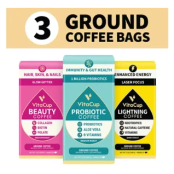 Набір меленої кави для розуму і тіла, The Mind & Body Bundle, VitaCup, 3 упаковки