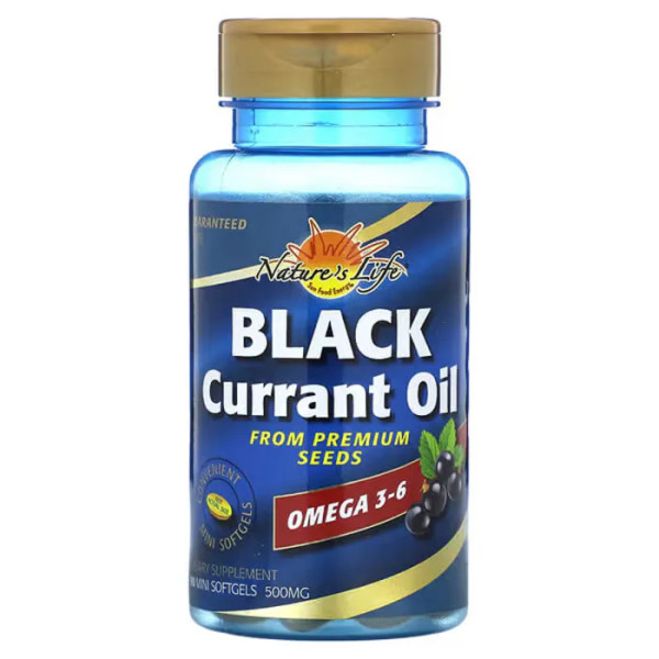 Масло черной смородины, Black Currant Oil, Nature's Life, 500 мг, 90 мини-капсул