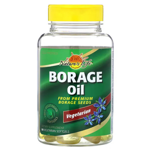 Олія огірочника, Vegetarian Borage Oil, Nature's Life, 60 вегетаріанських капсул