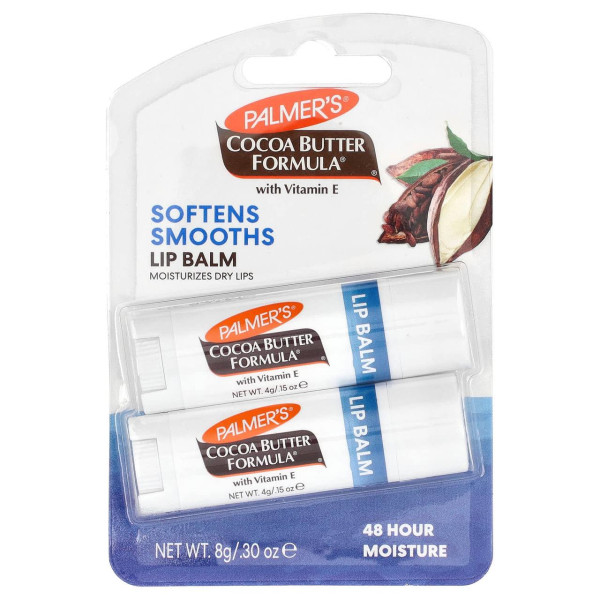 Бальзам для губ, Softens Smooths Lip Balm, Palmer's, пом'якшуючий та розгладжуючий, з маслом какао, 2 шт. в упаковці по 4 г
