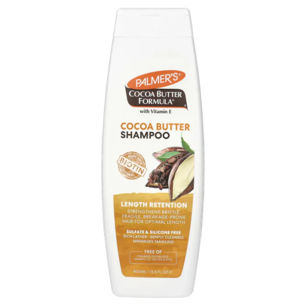 Шампунь для волосся з маслом какао, Cocoa Butter Formula® з Vitamin E, Length Retention Shampoo, Palmer's, для збереження довжини, натуральний біотин та вітамін Е, 400 мл
