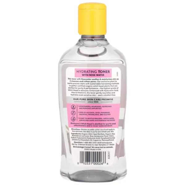 Зволожуюче тонік, Hydrating Toner, Dickinson Brands, гамамелис, без спирту, 473 мл.