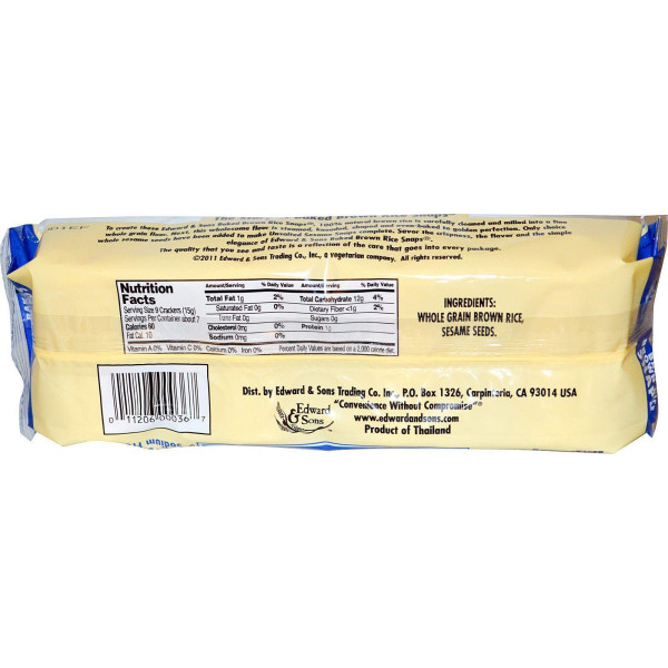 Печиво з коричневого рису з несолоним кунжутом, Rice Snaps, Edward & Sons, 100 г.