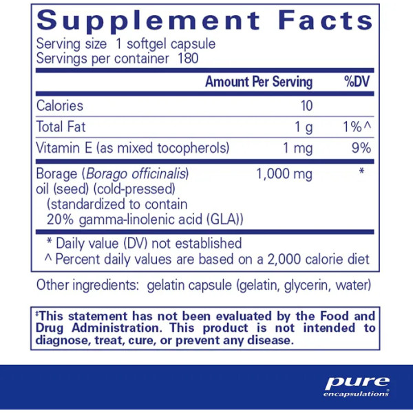 Масло Огірочника, Borage Oil, Pure Encapsulations, 180 капсул