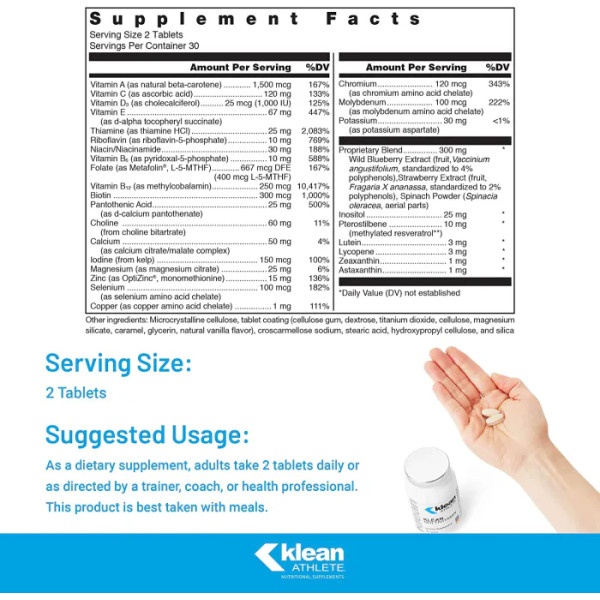 Мультивітаміни для спортсменів, Klean Multivitamin, Klean Athlete, з антиоксидантами, 60 таблеток