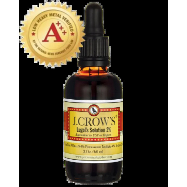 Йод, розчин люголю 2%, Lugol's Solution of Iodine, J.CROW'S, підтримує щитовидну залозу та енергію, 59 мл