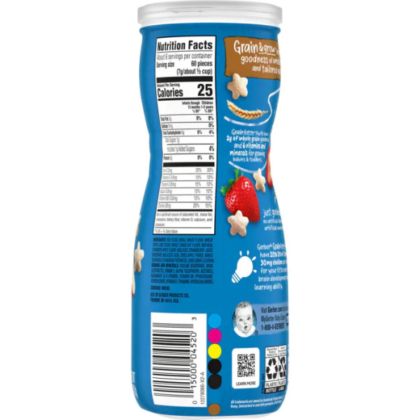 Закуски для малюків, Puffed Grain Snack, Gerber, Snacks for Baby, повітряні, зернові, від 8 місяців, полуниця та яблуко, 42 г