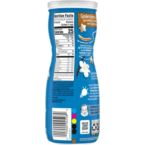 Закуски для малюків, Puffed Grain Snack, Gerber, Snacks for Baby, повітряні, зернові, від 8 місяців, ваніль, 42 г