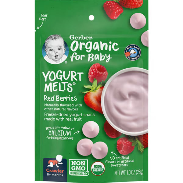 Живий йогурт з червоними ягодами, кульки, Yogurt Melts, Gerber, Organic for Baby, від 8 місяців, органік, 28 г