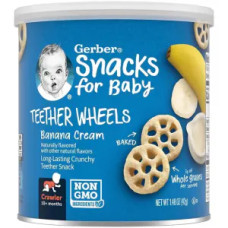 Закуски для малюків, Teether Wheels Gerber, для прорізування зубів, від 10 місяців, банановий крем, 42 г