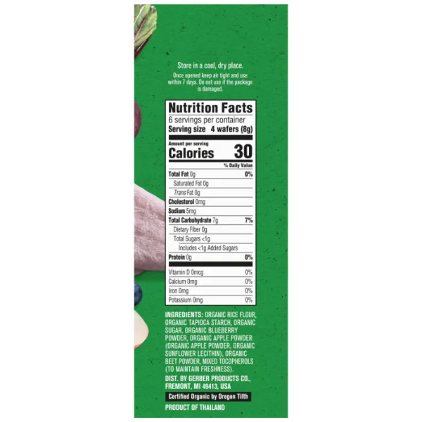 Вафлі для прорізування зубів, Gentle Teething Wafers, Gerber, Organic for Baby, від 7 місяців, чорниця, яблуко та буряк, 12 пакетиків по 2 вафлі в індивідуальній упаковці