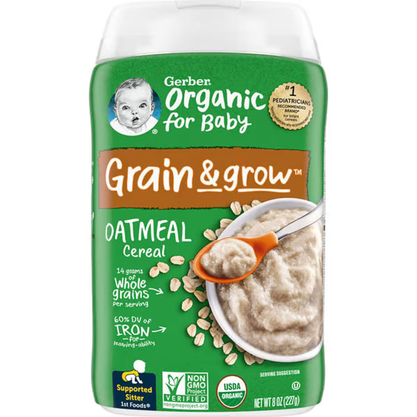 Вівсяна каша із цільного зерна, Oatmeal Cereal, Gerber, Grain & Grow, органік, пластівці для немовлят, 227 г