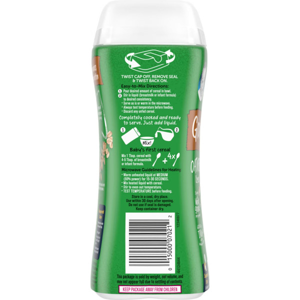 Вівсяна каша із цільного зерна, Oatmeal Cereal, Gerber, Grain & Grow, органік, пластівці для немовлят, 227 г