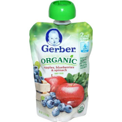 Детское пюре яблоко черника шпинат, Apple Blueberry Spinach Gerber, органик, 99 г