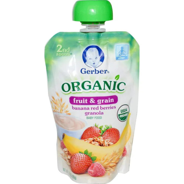 Дитяче пюре з бананів, ягід і зерна (2nd Foods, Baby Food), Gerber, 99 г