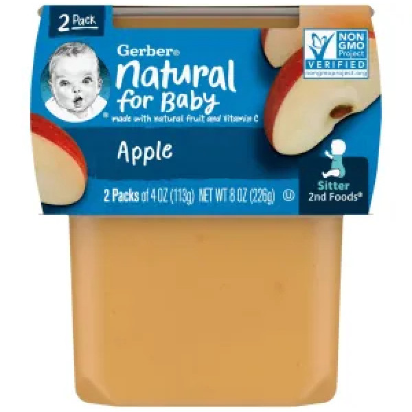 Дитяче харчування, Natural for Baby, Gerber, 2nd Foods, яблуко, 2 пакетики по 113 г