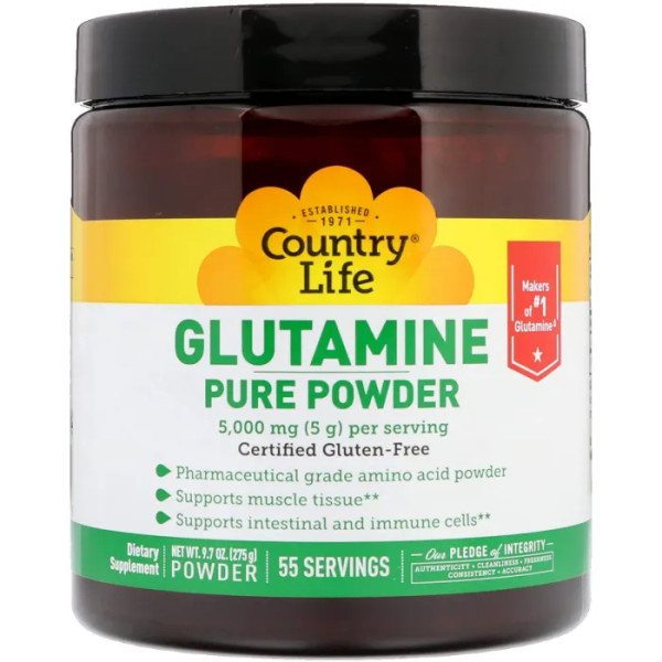 Глутамін в порошку, Glutamine Pure Powder, Country Life, 5000 мг, 275 г