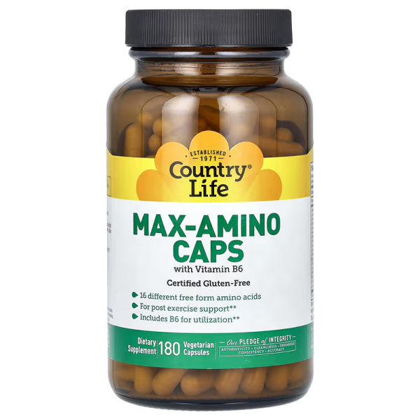 Амінокислоти з вітаміном В6, Max-Amino, Country Life, 180 веганських капсул