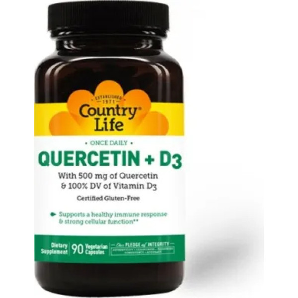 Кверцетин + D3, Quercetin + D3, Country Life, 90 капсул