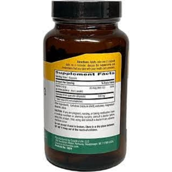 Кверцетин + D3, Quercetin + D3, Country Life, 90 капсул