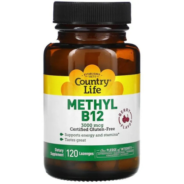 Вітамін B12, Superior B12, Country Life, 3000 мкг, 120 льодяників