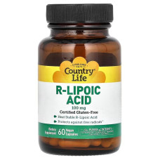 Р-Ліпоєва кислота, Country Life R-Lipoic Acid, 100 мг, 60 веганських капсул