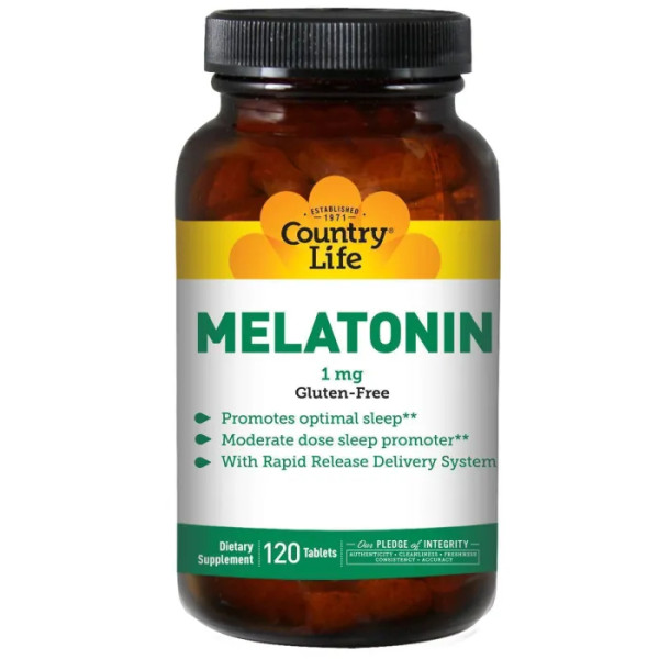 Мелатонін, Melatonin, Country Life, 1 мг, 120 таблеток