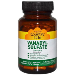 Ванадил, Country Life Ванадил Сульфат, 5000 мкг, 180 капсул