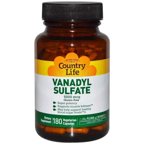 Ванадил, ванадій сульфат, Vanadyl Sulfate, Country Life, 5000 мкг, 180 капсул