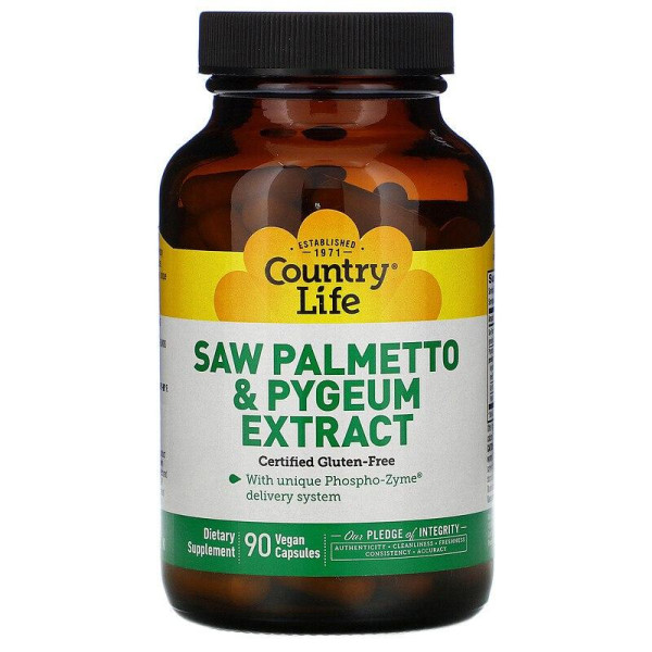 Со Пальметто і Піджеум, Saw Palmetto & Pygeum, Country Life, екстракт, 90 капсул