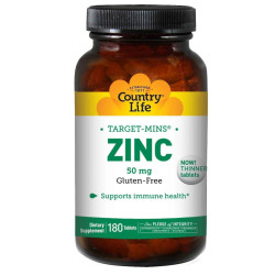 Цинк 50 мг, Country Life Zinc, 180 таблеток