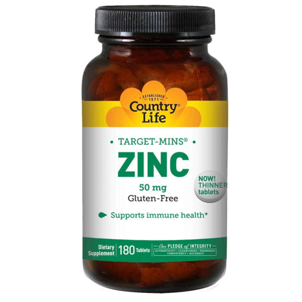 Цинк в таблетках, Zinc, Country Life, 50 мг, 180 таблеток