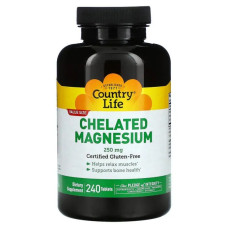 Магній хелат 250 мг, Country Life Chelated Magnesium, 240 таблеток