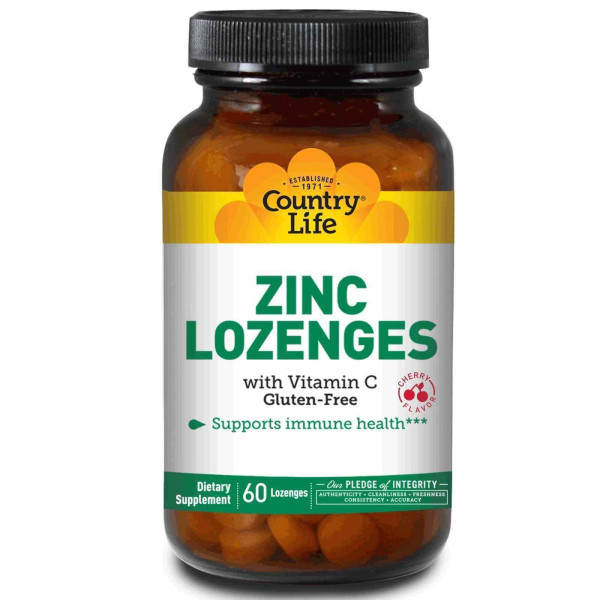 Цинк + вітамін С, вишневий смак, Zinc Lozenges, Vitamin C, Country Life, 60 льодяників
