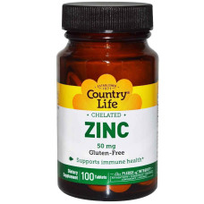Цинк хелатний 50 мг, Country Life Chelated Zinc, 100 таблеток