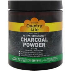Активоване вугілля 500 мг, Country Life Activated Coconut Charcoal, кокосовий порошок, 141,7 г