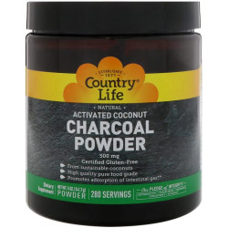 Активированный уголь 500 мг, Country Life Activated Coconut Charcoal, порошок кокосовый, 141,7 г