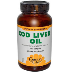 Рыбий жир из печени трески, Country Life Cod Liver Oil, 250 капсул
